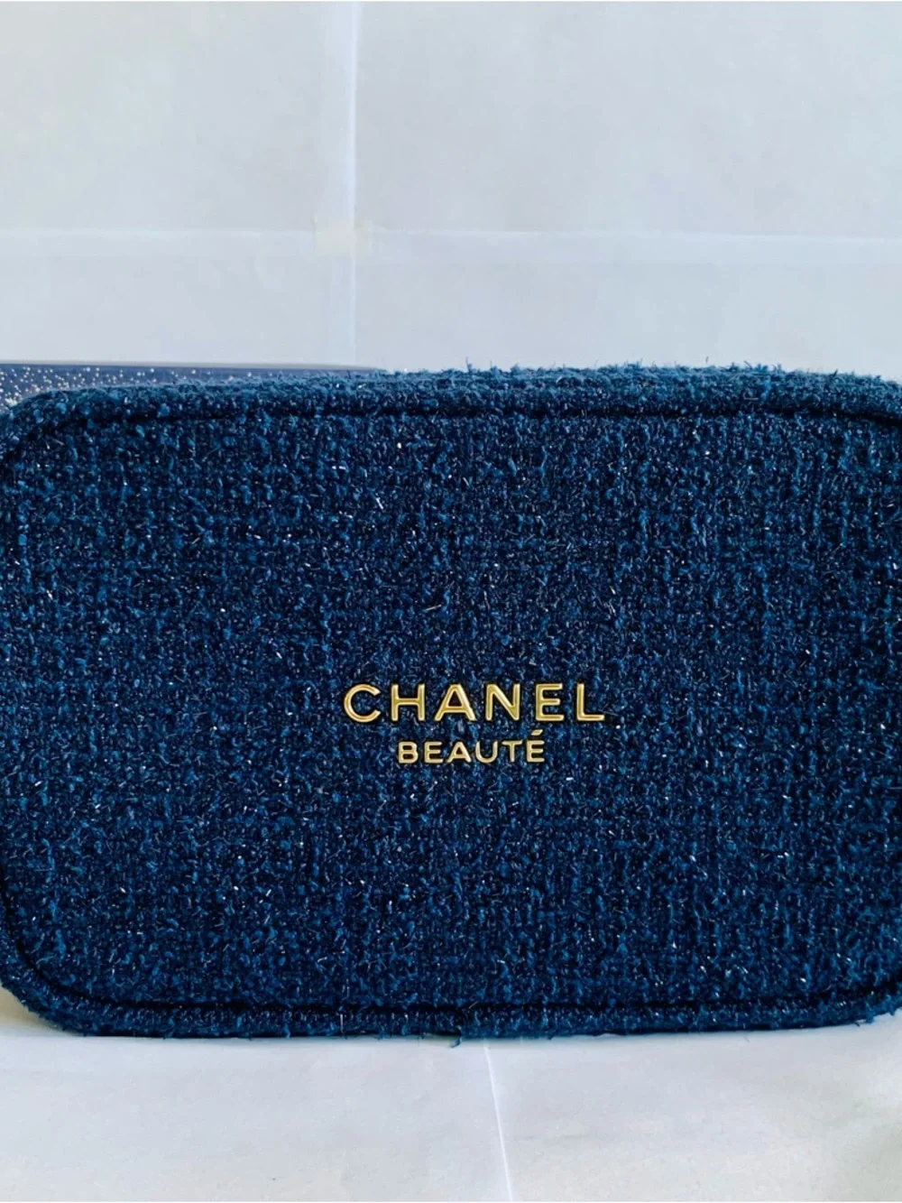 CHANEL Beauté 2025 Holiday Blue Tweed Cosmetic Pouch NIB New in Box